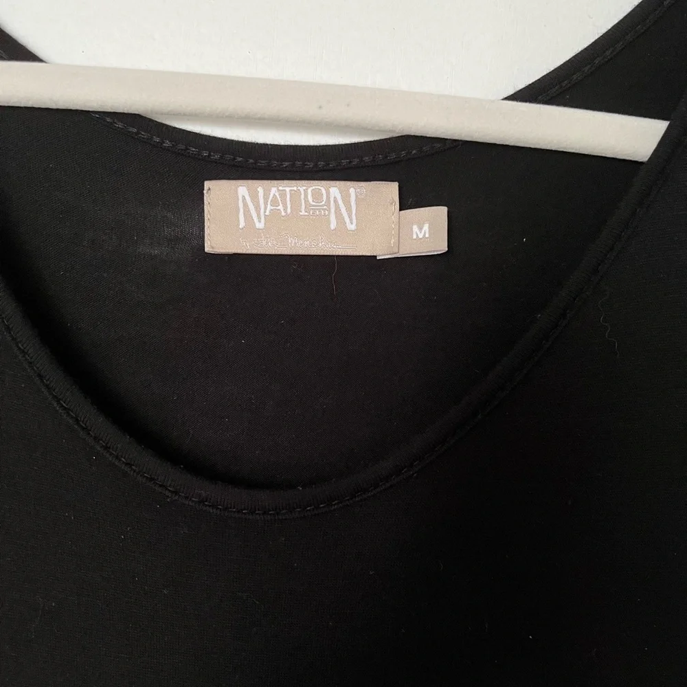 Nation LDT (M) Jersey Mini Midi Dress Black Stretchy Rayon Sleeveless - Picture 2 of 7